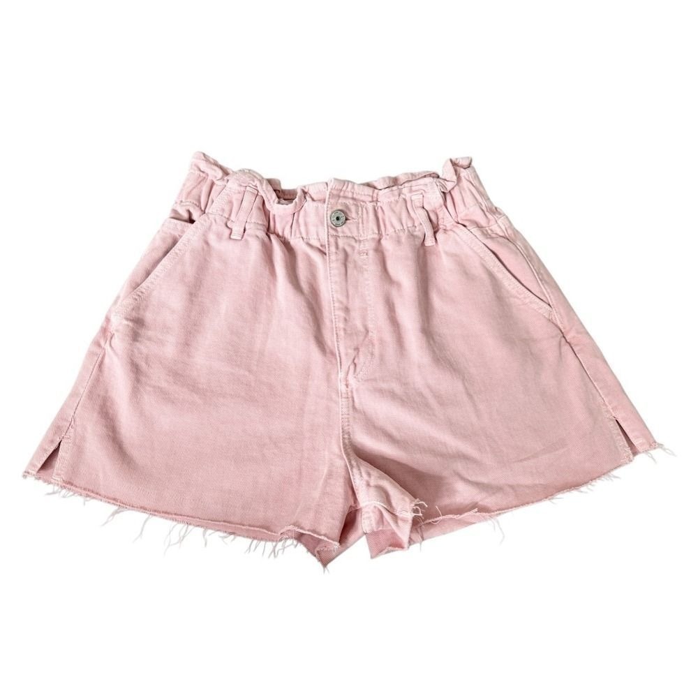 Zara Denim Shorts Size 6US Pink Cutoff Elastic Waistline High Waist - Picture 2 of 10
